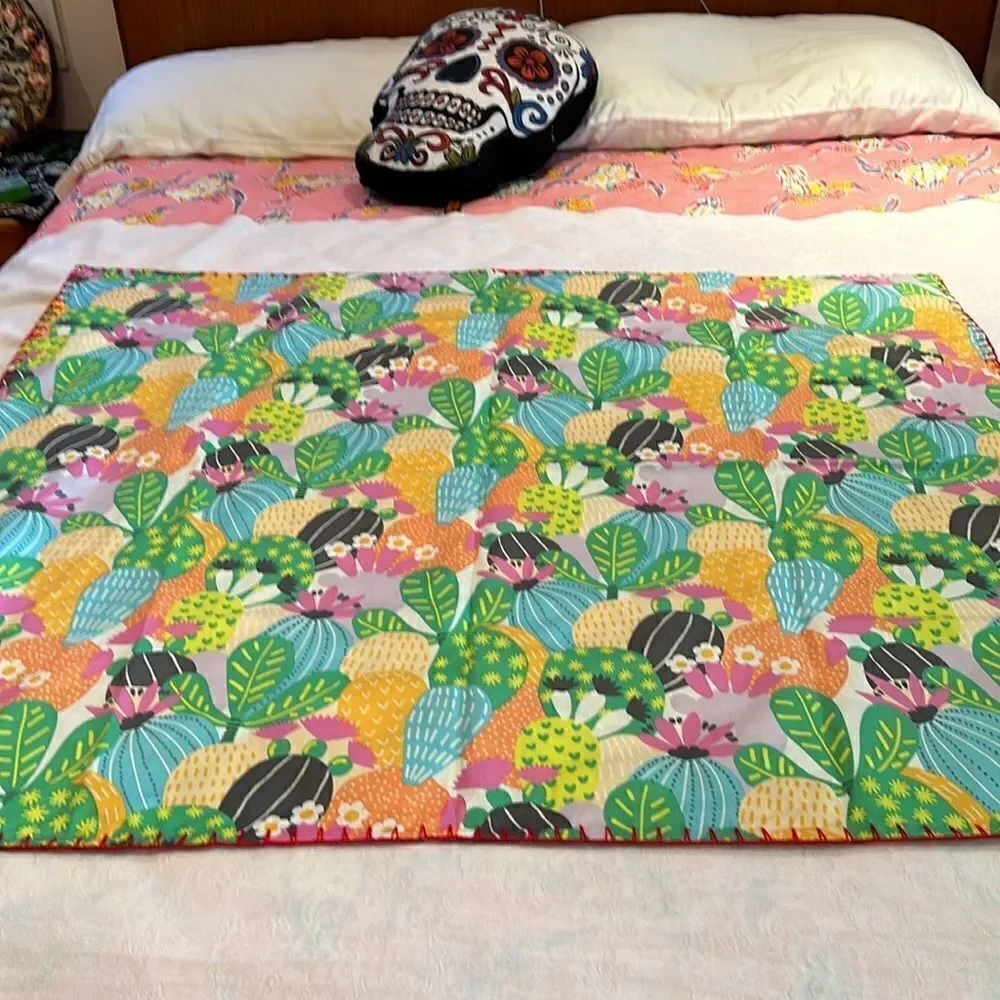 Tapestry Small Blanket Hand Embellished Sugar Skulls Cactus Hand Crocheted